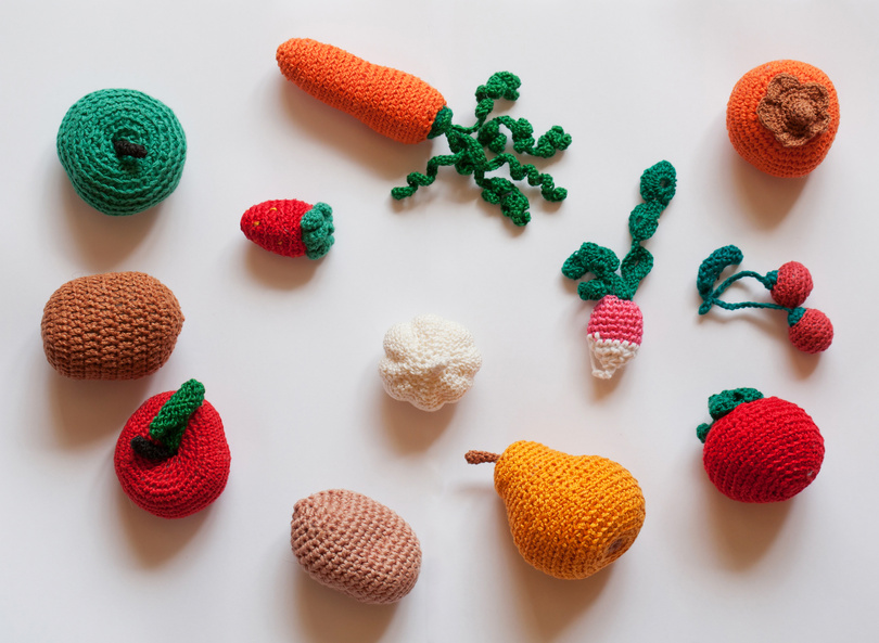 hand-made knitted fruit and vegetables